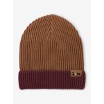 Bonnet bicolore fille en maille côtelée cannelle Bonnet bicolore fille en maille côtelée cannelle