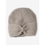 Bonnet fille en maille ctele avec noeud fantaisie cannelle
