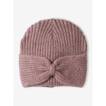 Bonnet fille en maille ctele avec noeud fantaisie vieux rose