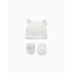 Bonnet + gants en coton � rayures multicolore