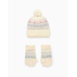 Bonnet + gants en maille avec jacquard blanc