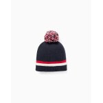 Bonnet en maille ctele avec pompon bleu fonc