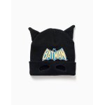 Bonnet en maille avec imprim� batman et oreilles 3d noir