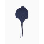 Bonnet en maille avec liens � nouer bleu fonc�