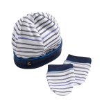 Bonnet et moufles marinire - baby sailor bleu / blanc