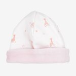 Bonnet de naissance sophie la girafe� blanc et rose