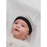 Bonnet � revers en laine b�b� �cru ray� marine
