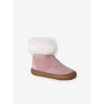 Boots bb fille cuir fourres et zippes vieux rose