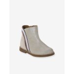 Boots bb fille cuir zippes or