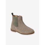 Boots cuir enfant zippes et lastiques gris