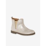 Boots enfant fille collection maternelle cuir lastiques et zippes or