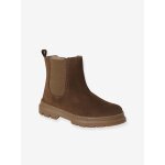 Boots enfant fille cuir lastiques et zippes camel