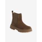 Boots enfant fille cuir lastiques et zippes camel