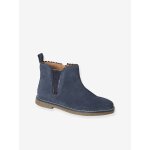Boots enfant fille cuir lastiques et zippes marine