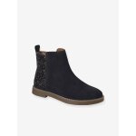 Boots enfant fille cuir et glitter zipp�es marine