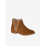 Boots enfant fille cuir zippes camel