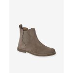 Boots enfant fille cuir zippes taupe