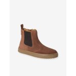 Boots enfant mixte cuir zipp�es et �lastiqu�es camel
