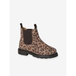 Boots fille en cuir � �lastiques beige