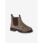 Boots fille en cuir � �lastiques beige