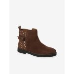 Boots fille cuir imprim toiles camel