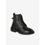 Boots fille cuir � lacets et zip noir