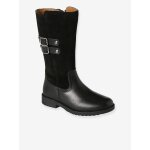 Bottes cavalires zippes cuir fille noir