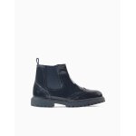 Bottes chelsea en vernis avec brogue bleu fonc