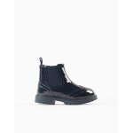 Bottes chelsea en vernis avec brogue bleu fonc