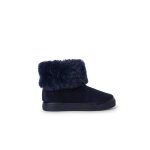 Bottes � col roul� en fourrure pour fille bleu marine