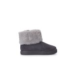 Bottes � col roul� en fourrure pour fille gris