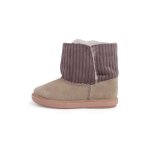 Bottes en velours c�tel� et su�de avec doublure en peau de mouton taupe