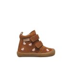 Bottines barefoot b�b� fille en daim wigghi � scratch, broderies papillons marron - rose
