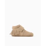 Bottines barefoot en daim � franges et � scratch beige