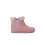 Bottines chelsea pour filles avec col en fourrure rose