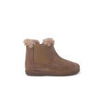 Bottines chelsea pour filles avec col en fourrure taupe