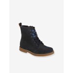 Bottines cuir fille  lacets + glissire bleu marine