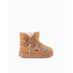Bottines avec doublure en peluche douce synth�tique et imprim�s minnie beige fonc�