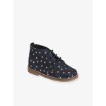 Bottines laces cuir bb fille bleu marine imprim toile