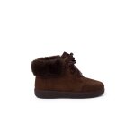 Bottines en su�de fille col fourrure lacets en satin marron
