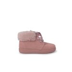 Bottines en su�de fille col fourrure lacets en satin rose