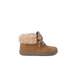 Bottines en su�de fille col fourrure lacets en satin taupe