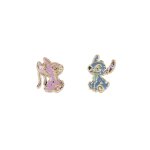 Boucles d'oreilles clous d�pareill�es stitch & angel bleu