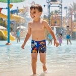 Boxer de bain imprim�, taille �lastique mickey bleu marine