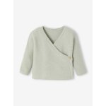 Brassi�re b�b� naissance tricot point mousse coton et laine vert d'eau