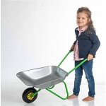 Brouette m�tallique avec pneumatique � air argent et vert