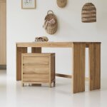 Bureau enfant en bois de teck 160 eden avec caisson de rangement naturel