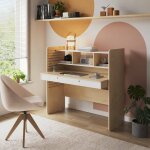 Bureau Évolutif avec rangement lewis bois et blanc Bureau Évolutif avec rangement lewis bois et blanc