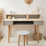 Bureau secrtaire bois massif naturel et gris - rtro naturel