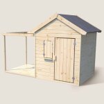 Cabane bois enfant avec pergola et comptoir epicerie beige
